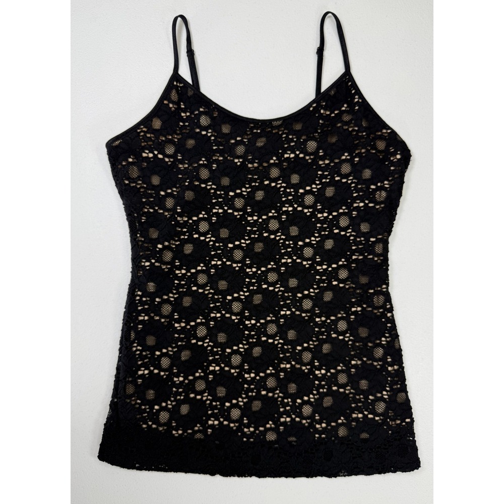 Candie's Cami Tank Top Women M Black Floral Lace Whimsigoth Grunge Fairy Boho